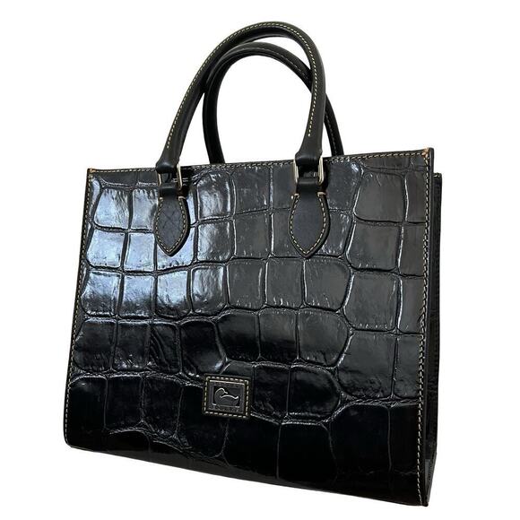 Dooney & Bourke Janine Croc Embossed Leather Satchel Purse Black Top Handles NWT - Picture 3 of 16
